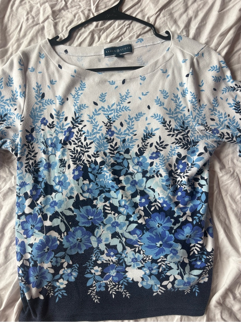 Karen Scott White Top with Light Blue Floral Print - Picture 3 of 5